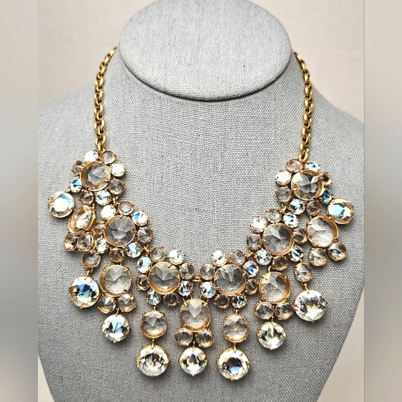 [J. CREW] Gold Crystal Drop Bib Statement Necklace - Picture 1 of 16